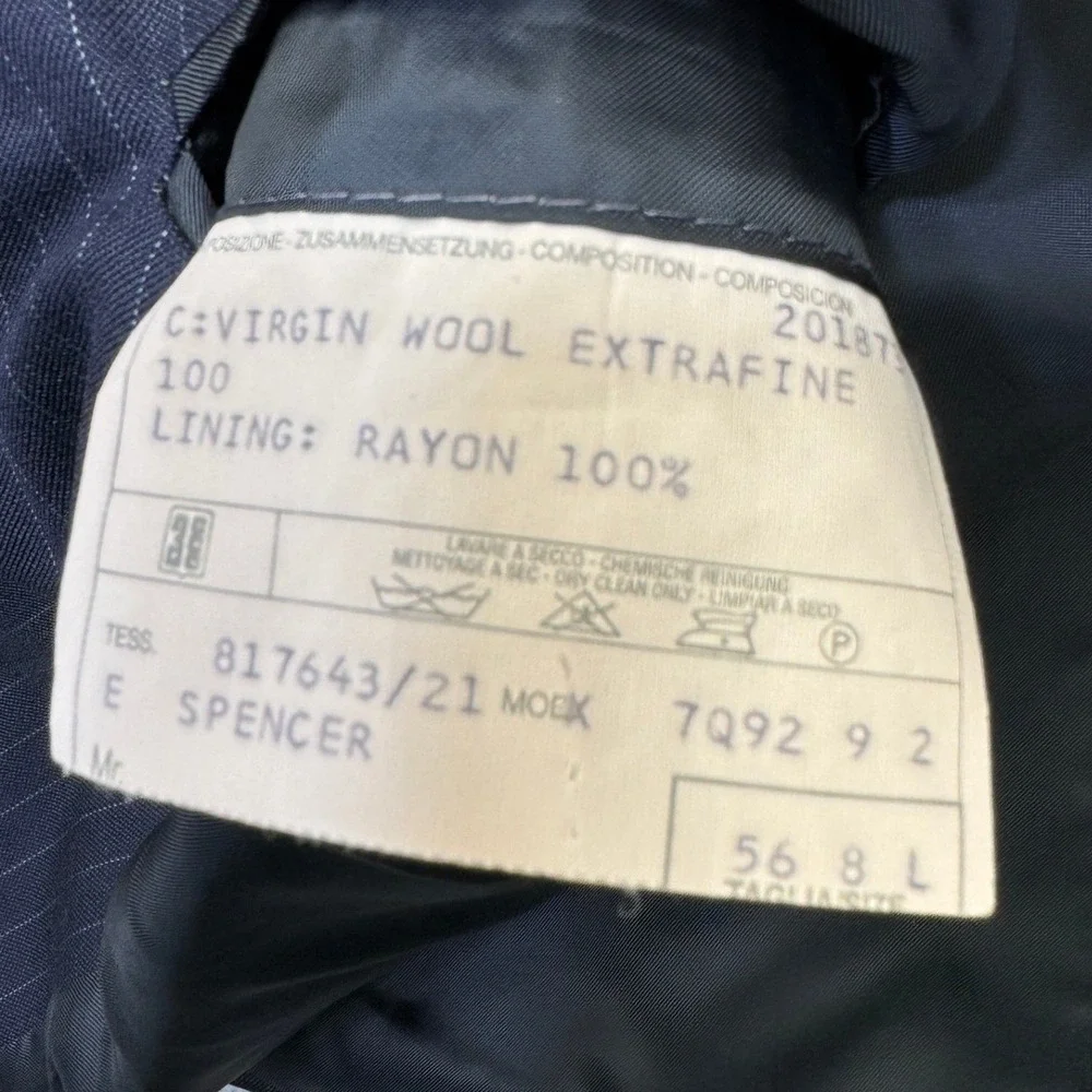 Corneliani Blazer Mens 46 Long Blue Pinstripe Extraﬁne Wool Sport Coat Italy 3B